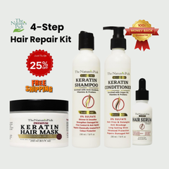 Keratin Sulfate-Free Bundle - Shampoo + Conditioner + Hair Mask + Active Hair Serum - The Nature's Pick