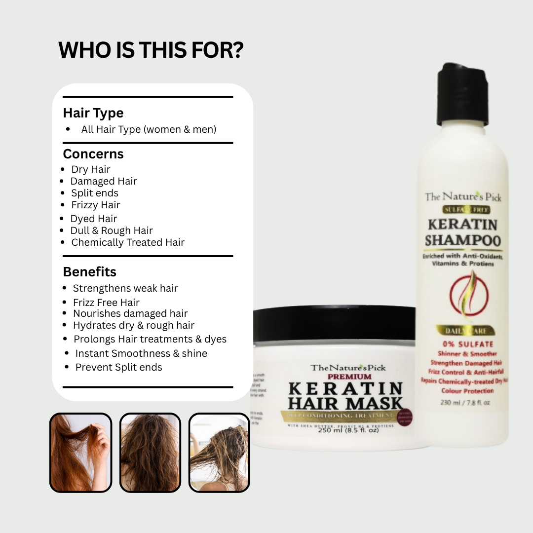 Keratin Hair Mask + Keratin Sulfate-Free Shampoo - The Nature's Pick