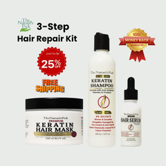 Keratin Sulfate-Free Shampoo + Keratin Hair Mask + Active Hair Serum - The Nature's Pick