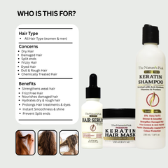 Keratin Sulfate-Free Shampoo + Keratin Hair Mask + Active Hair Serum - The Nature's Pick