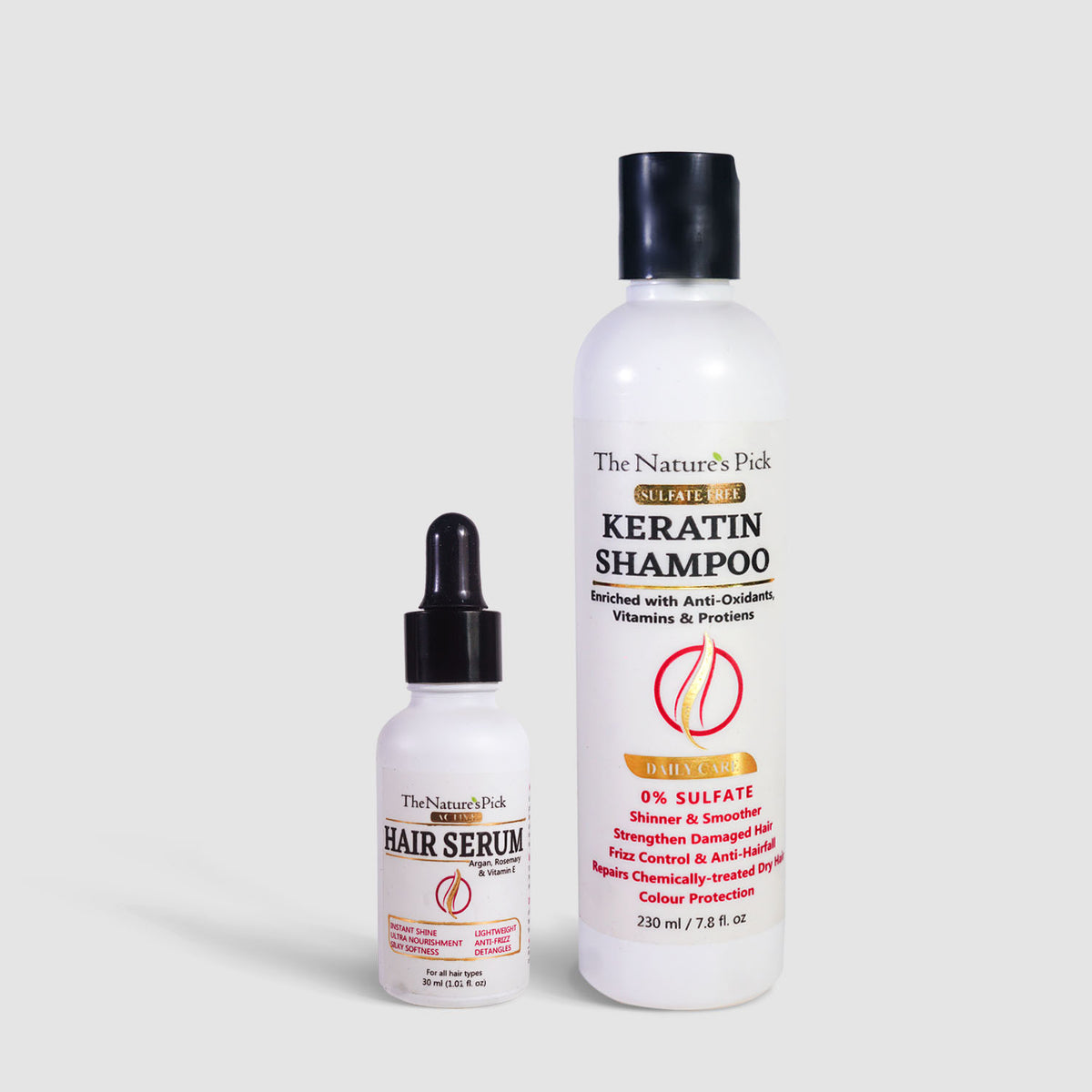 Keratin Sulfate-Free Shampoo + Active Hair Serum - The Nature's Pick