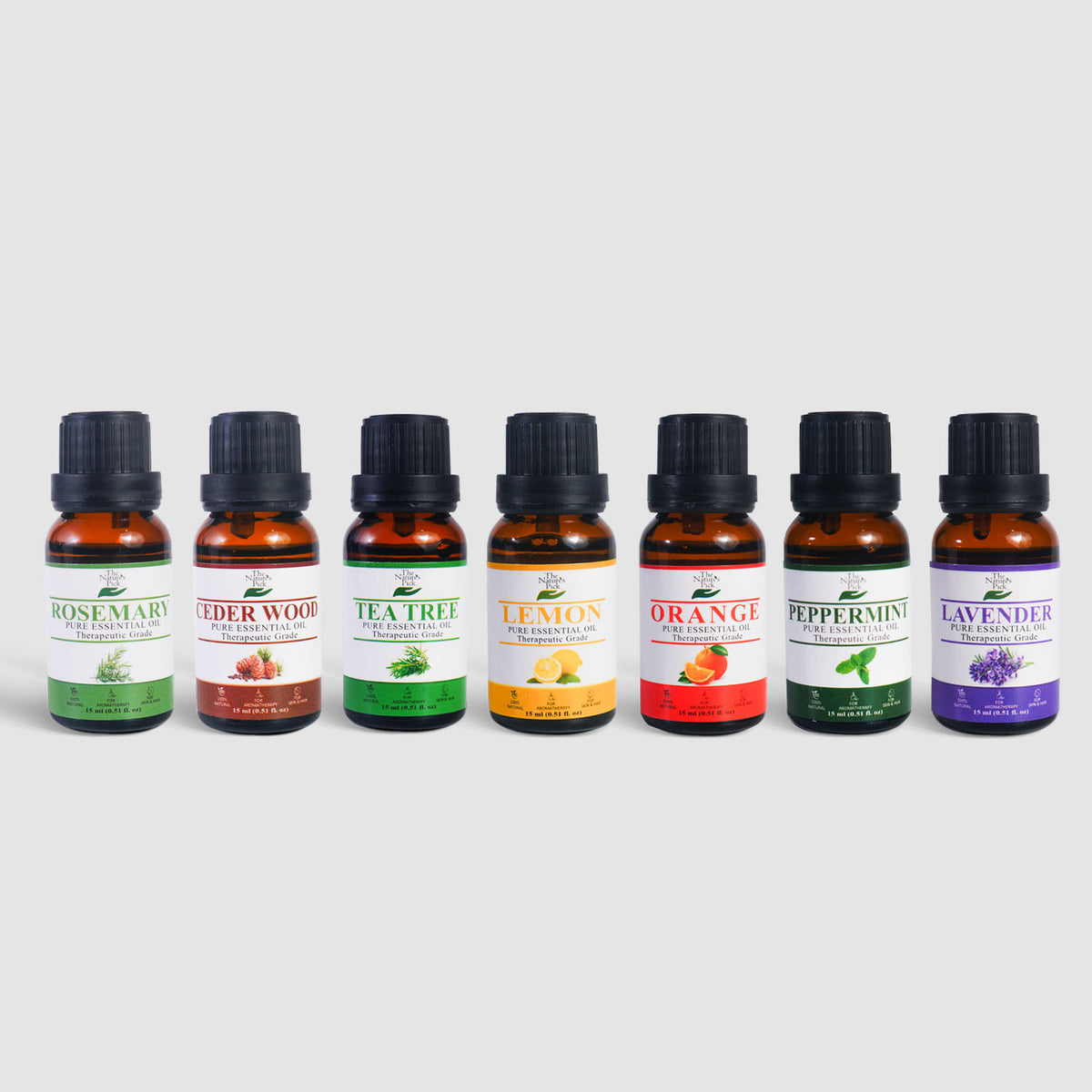 Essential Oils Bundle - Lemon + Lavendar + Peppermint + Tea Tree + Orange + Rosemary + Cedar Wood Oils