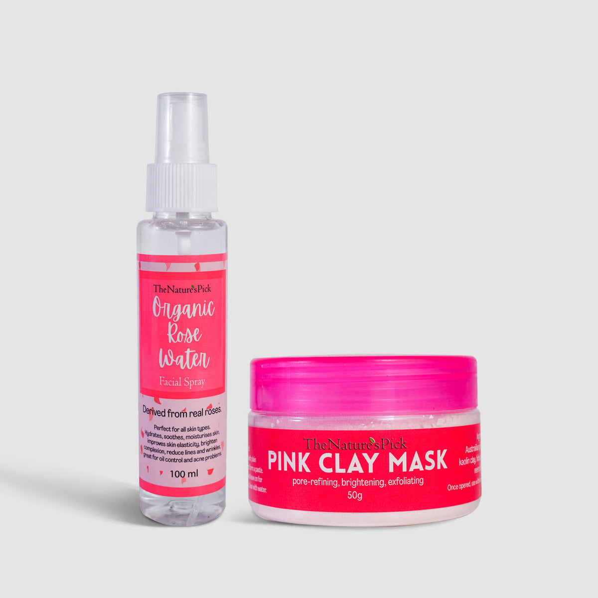 Pink Clay Mask + Rose Water Spray - The Nature's Pick