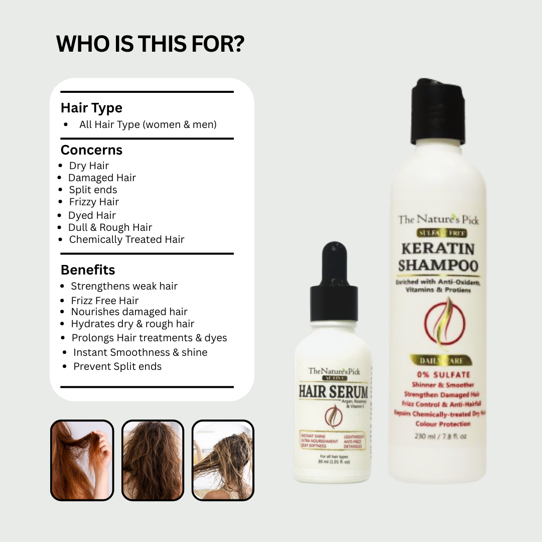 Keratin Sulfate-Free Shampoo + Hair Serum - The Nature's Pick